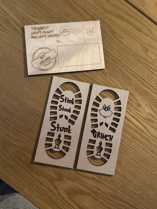 Grinch postcard and footprint stencils